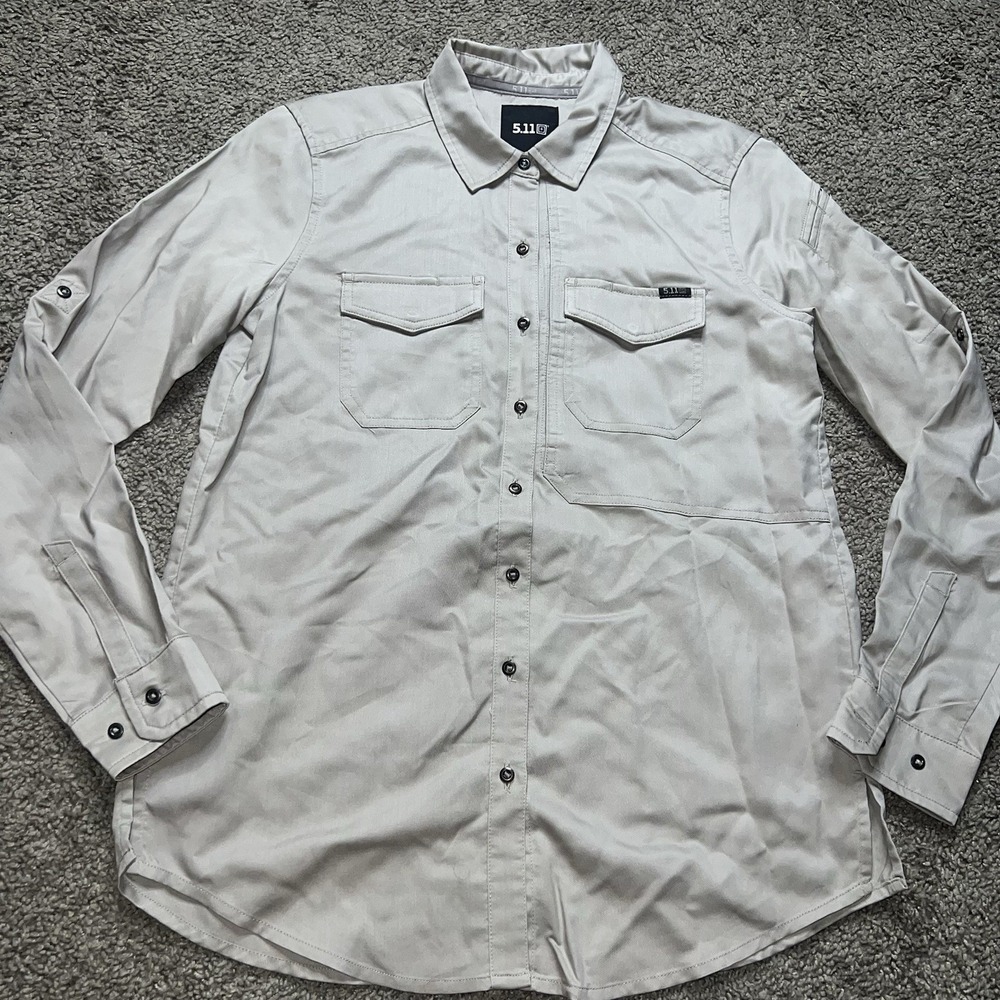 5.11 Tactical Mens Small Button Down Shirt Long Sleeve Utility Beige - Picture 3 of 6